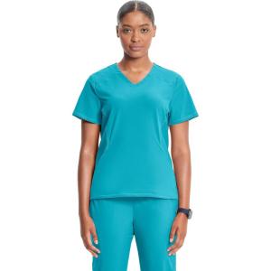 Cherokee Infinity Womens V-Neck Scrub Top, Kangaroo Pocket, High-Low Hem, Rib-Knit Panels & PROTX2 Technology – IN620A(Aquaturque)