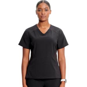 Cherokee Infinity Womens V-Neck Scrub Top, Kangaroo Pocket, High-Low Hem, Rib-Knit Panels & PROTX2 Technology – IN620A(Black)