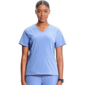 Cherokee Infinity Womens V-Neck Scrub Top, Kangaroo Pocket, High-Low Hem, Rib-Knit Panels & PROTX2 Technology – IN620A(Ciel)