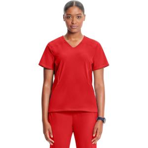 Cherokee Infinity Womens V-Neck Scrub Top, Kangaroo Pocket, High-Low Hem, Rib-Knit Panels & PROTX2 Technology – IN620A(Fire Bird)