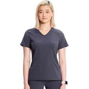 Cherokee Infinity Womens V-Neck Scrub Top, Kangaroo Pocket, High-Low Hem, Rib-Knit Panels & PROTX2 Technology – IN620A(Pewter)
