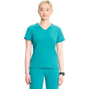 Cherokee Infinity Womens V-Neck Scrub Top, Kangaroo Pocket, High-Low Hem, Rib-Knit Panels & PROTX2 Technology – IN620A(Teal Blue)