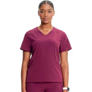 Cherokee Infinity Womens V-Neck Scrub Top, Kangaroo Pocket, High-Low Hem, Rib-Knit Panels & PROTX2 Technology – IN620A(Wine)