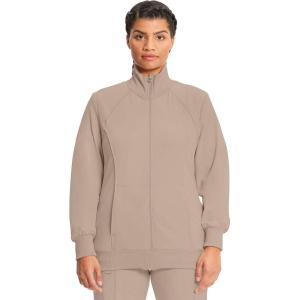 Cherokee Infinity Womens Zip Front Jacket With 2 Pockets Contemporary Fit Back Shoulder Yokes & Front Princess Seams- 2391A(Khaki)