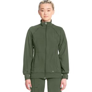 Cherokee Infinity Womens Zip Front Jacket With 2 Pockets Contemporary Fit Back Shoulder Yokes & Front Princess Seams- 2391A(Olive)