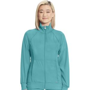 Cherokee Infinity Womens Zip Front Jacket With 2 Pockets Contemporary Fit Back Shoulder Yokes & Front Princess Seams- 2391A(Teal Blue)