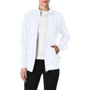 Cherokee Infinity Womens Zip Front Jacket With 2 Pockets Contemporary Fit Back Shoulder Yokes & Front Princess Seams- 2391A(White)