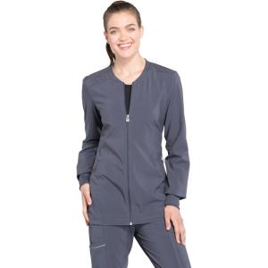 Cherokee Infinity Zip Front Womens Scrub Jacket 4-Way Stretch with Superior Performance and Comfort for Nurse CK370A(Pewter)