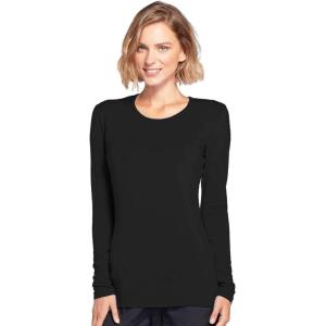 Cherokee Long Sleeve Underscrub for Women Modern Classic fit Soft Crew Neck Knit Tee with 2-Way Stretch – 4881(Black)