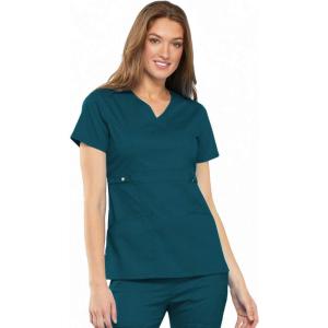 Cherokee Luxe Women Scrubs Top Empire Waist Mock Wrap 21701(Caribbean Blue)