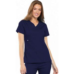 Cherokee Luxe Women Scrubs Top Empire Waist Mock Wrap 21701(Navy)