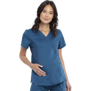 Cherokee Maternity Scrub Top Mock Wrap with 2 Pockets, Breathable and 2-Way Stretch Fabric – WW688(Caribbean Blue)