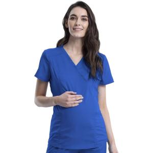 Cherokee Maternity Scrub Top Mock Wrap with 2 Pockets, Breathable and 2-Way Stretch Fabric – WW688(Royal)