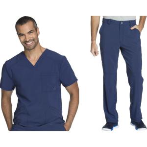 Cherokee Men Scrubs Set Modern Fit V-Neck Scrub Tops, CK900A and Tapered Leg Drawstring Scrub Pants, CK200A(Navy)