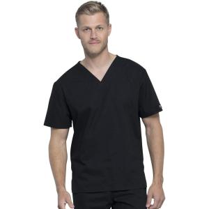 Cherokee Men & Women Scrubs Top Workwear Professionals Pocketless Tuckable V-Neck WW605(Black)