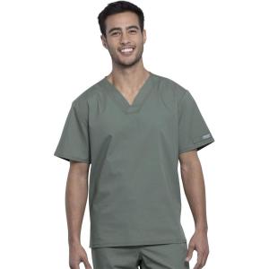 Cherokee Men & Women Scrubs Top Workwear Professionals Pocketless Tuckable V-Neck WW605(Olive)