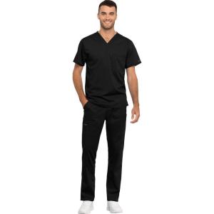 Cherokee Men and Women Scrub Set Tuckable V-Neck Top, WW625 with Tapered Leg Drawstring Pant, WW020(Black)