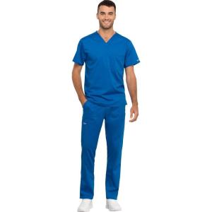 Cherokee Men and Women Scrub Set Tuckable V-Neck Top, WW625 with Tapered Leg Drawstring Pant, WW020(Royal)