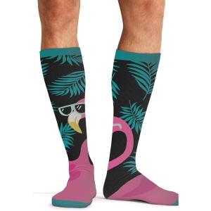 Cherokee Men’s Compression Socks, 10-15 mmHg Knee High, Colorful Print, Lightweight, 1 Pair Pack – MPRINTSUPPORT(Cool Flamingo)