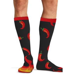 Cherokee Men’s Compression Socks, 10-15 mmHg Knee High, Colorful Print, Lightweight, 1 Pair Pack – MPRINTSUPPORT(Hot Stuff)
