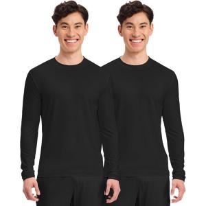 Cherokee Men’s Long Sleeve Underscrub Tee Modern T-Shirt with Crew Neck – CK807(Black – 2 Pack)