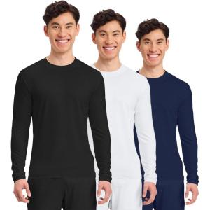 Cherokee Men’s Long Sleeve Underscrub Tee Modern T-Shirt with Crew Neck – CK807(Black / White / Navy – 3 Pack)