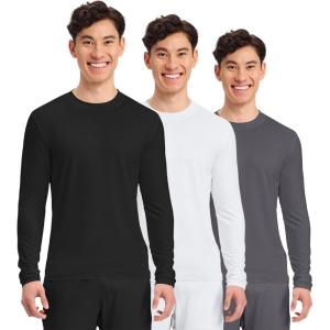 Cherokee Men’s Long Sleeve Underscrub Tee Modern T-Shirt with Crew Neck – CK807(Black / White / Pewter – 3 Pack)
