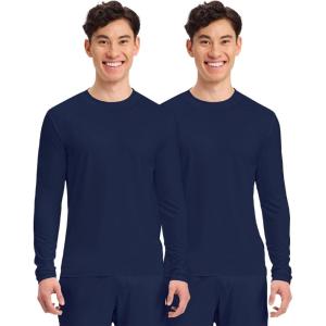 Cherokee Men’s Long Sleeve Underscrub Tee Modern T-Shirt with Crew Neck – CK807(Navy – 2 Pack)