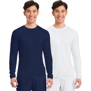 Cherokee Men’s Long Sleeve Underscrub Tee Modern T-Shirt with Crew Neck – CK807(Navy / White – 2 Pack)