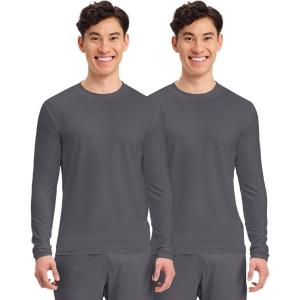 Cherokee Men’s Long Sleeve Underscrub Tee Modern T-Shirt with Crew Neck – CK807(Pewter – 2 Pack)