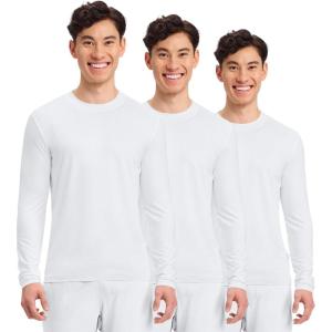 Cherokee Men’s Long Sleeve Underscrub Tee Modern T-Shirt with Crew Neck – CK807(White – 3 Pack)