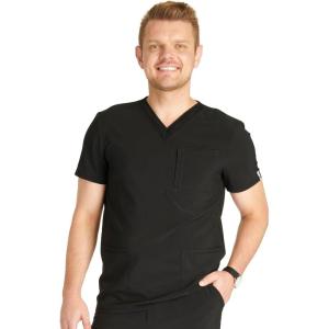 Cherokee Men’s V-Neck Scrub Top with 4 Pockets and Back Yoke Seam CK752A(Black)
