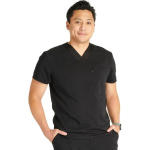 Cherokee Men’s V-Neck Scrub Top with Front Neckline, Yoke Seams, and Zip Pocket – CK718A(Black)