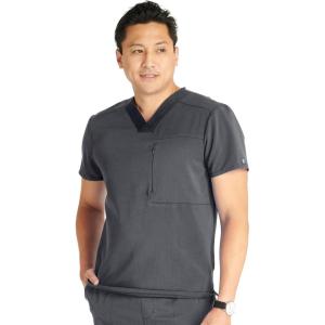 Cherokee Men’s V-Neck Scrub Top with Front Neckline, Yoke Seams, and Zip Pocket – CK718A(Pewter)