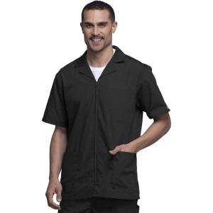 Cherokee Men’s Zip Up Jacket, Traditional Fit Lapel Collar with Half Sleeves 4300(Black)