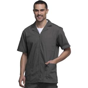 Cherokee Men’s Zip Up Jacket, Traditional Fit Lapel Collar with Half Sleeves 4300(Pewter)