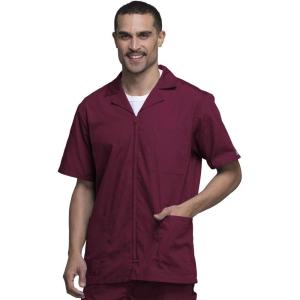 Cherokee Men’s Zip Up Jacket, Traditional Fit Lapel Collar with Half Sleeves 4300(Wine)