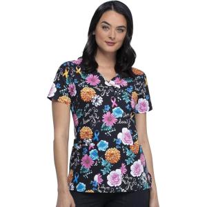 Cherokee Prints Women Scrubs Top Mock Wrap CK614(Love is Beautiful)