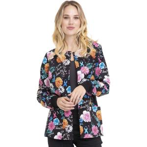 Cherokee Prints Women Warm Up Scrubs Jacket Snap Front CK301(Love is Beautiful)