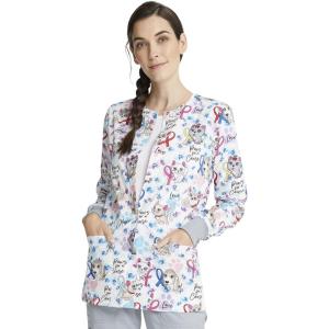 Cherokee Prints Women Warm Up Scrubs Jacket Snap Front CK301(Paws for a Cause)
