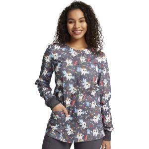 Cherokee Prints Women Warm Up Scrubs Jacket Snap Front CK301(Toothicorn Magic)