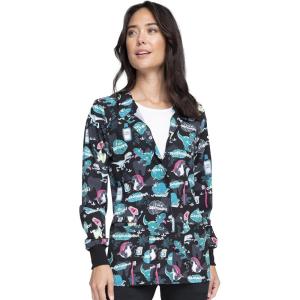 Cherokee Scrub Jackets For Woman Printed Snap Front Modern Classic Fit, 2 Pockets, Rib-Knit Cuffs – CK321(I’m a Dentisaurus)