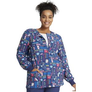 Cherokee Scrub Jackets For Woman Printed Snap Front Modern Classic Fit, 2 Pockets, Rib-Knit Cuffs – CK321(Scrub Life)