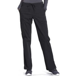 Cherokee Scrub Pant for Women Mid Rise Straight Leg Drawstring Bottom with 5 Pockets, Soft Stretchy & Durable Fabric – WW160(Black)