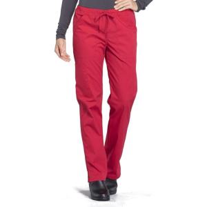 Cherokee Scrub Pant for Women Mid Rise Straight Leg Drawstring Bottom with 5 Pockets, Soft Stretchy & Durable Fabric – WW160(Red)