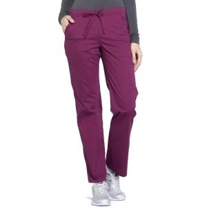 Cherokee Scrub Pant for Women Mid Rise Straight Leg Drawstring Bottom with 5 Pockets, Soft Stretchy & Durable Fabric – WW160(Wine)