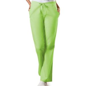 Cherokee Scrub Pants for Women Drawstring Waist with Flare Leg 3 Pockets, Fade Resistant, Durable & Easy Care Fabric – 4101(Lime Green)