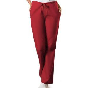 Cherokee Scrub Pants for Women Drawstring Waist with Flare Leg 3 Pockets, Fade Resistant, Durable & Easy Care Fabric – 4101(Red)