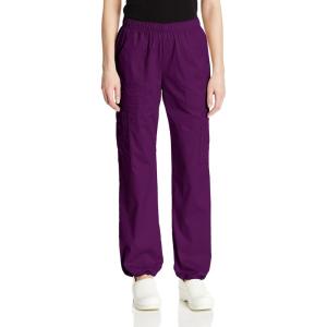 Cherokee Scrub Pants for Women Mid Rise Pull-On Cargo Medical Uniform 7 Pocket Elastic Waist Adjustable Hem Stretch – 4005(Eggplant)