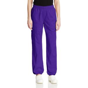 Cherokee Scrub Pants for Women Mid Rise Pull-On Cargo Medical Uniform 7 Pocket Elastic Waist Adjustable Hem Stretch – 4005(Grape)